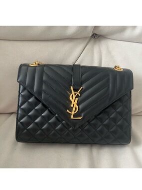 Yves Saint Laurent Black Quilted Leather Shoulder Bag with Gold Hardware